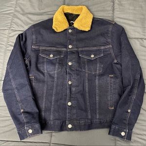 Express Heavyweight Padded Denim Jacket with Removable Faux Sheer Collar (M)